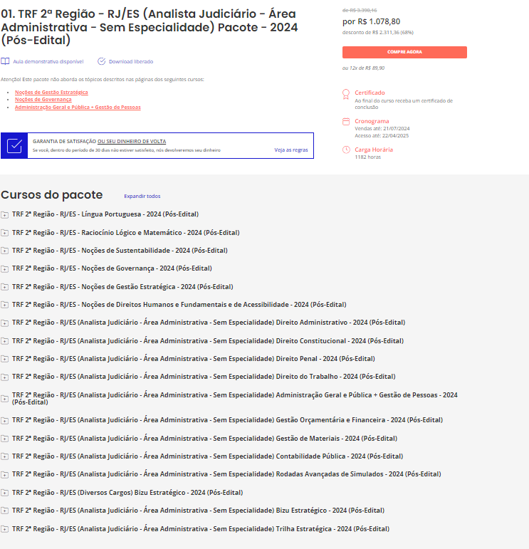 TRF 2ª – PÓS EDITAL – (ANALISTA JUDICIÁRIO - AREA ADMNISTRATIVA – SEM ESPECIALIDADE ) PACOTE ESTRATÉGIA 2024