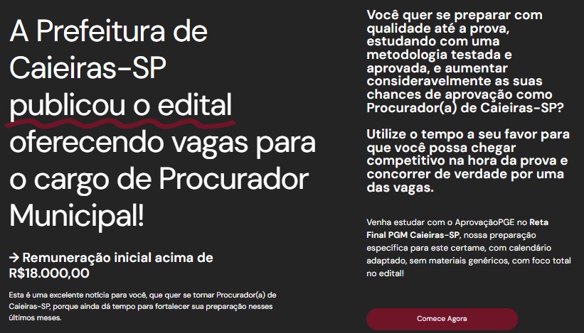 PGM CAIEIRAS (SP) - RETA FINAL - APROVAÇÃO PGE 2025