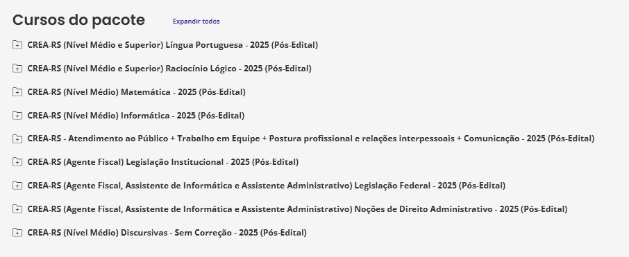 RATEIO CREA-RS (AGENTE FISCAL) PACOTE PÓS EDITAL – ESTRATÉGIA 2025