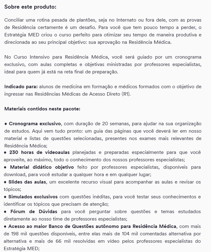 RATEIO CURSO INTENSIVO PARA RESIDÊNCIA MÉDICA – ESTRATÉGIA 2025