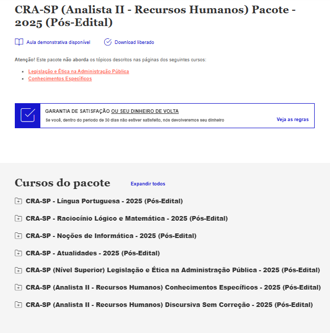 RATEIO CRA-SP PÓS-EDITAL (ANALISTA II – RECURSOS HUMANOS) – ESTRATÉGIA 2025